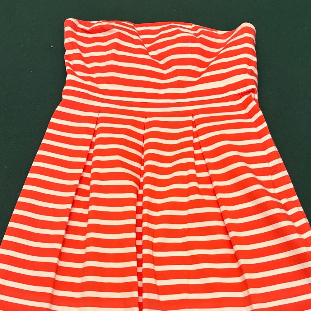 Gap Striped Strapless Fit & Flare Dress - Red and White
